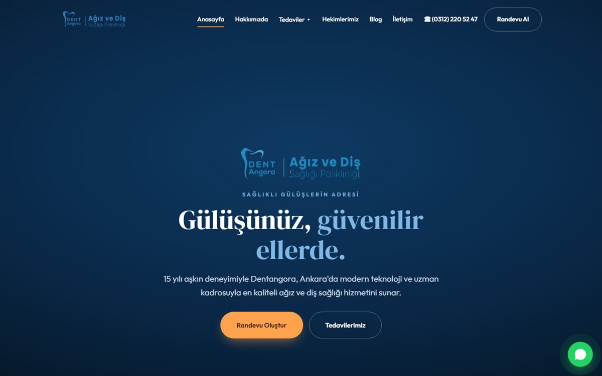 Dentangora sitesinin masaüstü görünümü